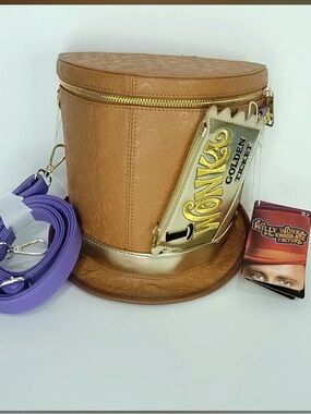 Willy Wonka Golden Ticket Top Hat Crossbody Bag - Tan & Gold